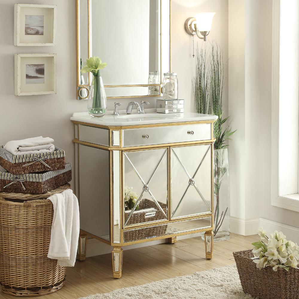 32 Mirror Reflection Gold Finish Bathroom Sink Vanity - Austell  BC-504GC-RA – Chans Furniture