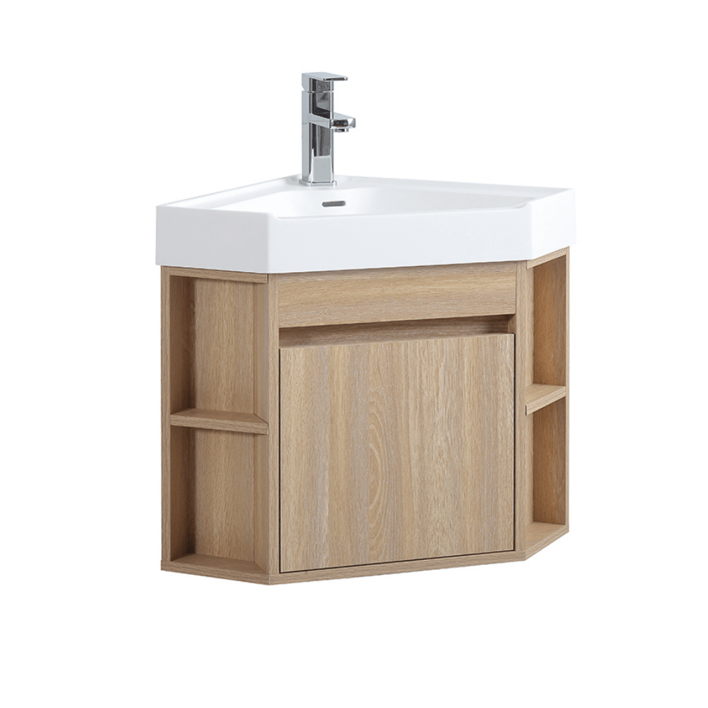 18 Inch Wall Mount Corner Bathroom Vanity – Light Oak Finish | Space ...
