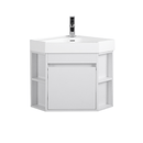 18 Inch White Trinsville Wall Mount Corner Bathroom Vanity with Matte Solid Surface