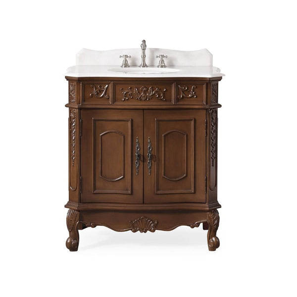 33 Inch Traditional Antique Style Cherry Wood Benson Bathroom Sink Vanity - Chans Furniture