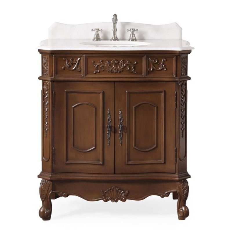 33 Inch Traditional Antique Style Cherry Wood Benson Bathroom Sink
