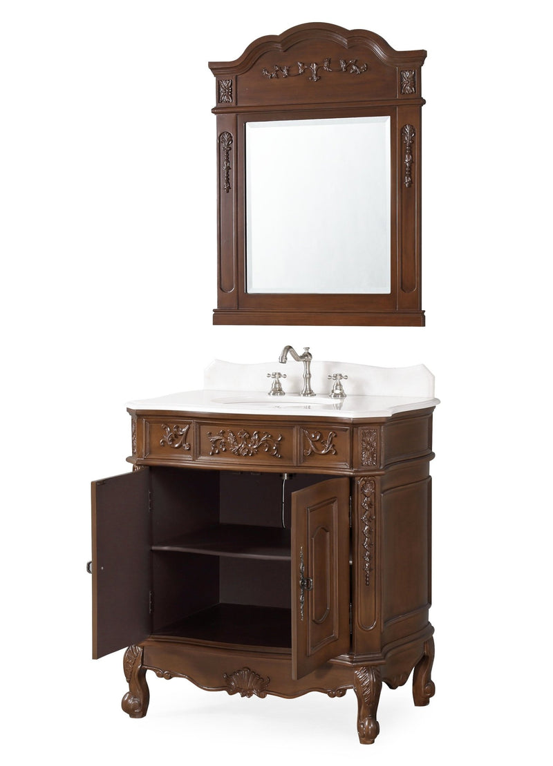 33 Inch Traditional Antique Style Cherry Wood Benson Bathroom Sink Vanity - Chans Furniture