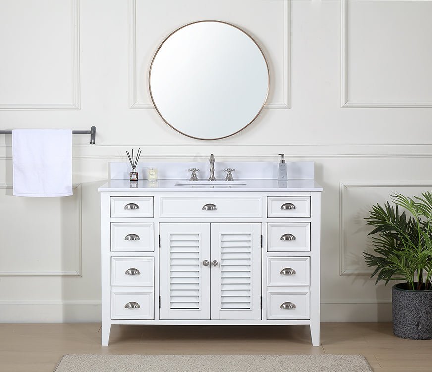 46 Inch White Zapate With Plantation Style Single Sink Bathroom
