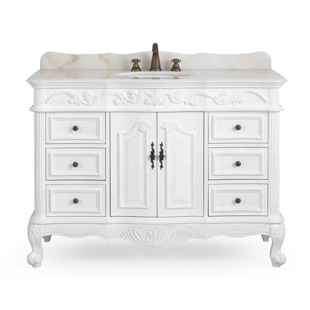 48 inch Antique White Traditional Style Single Sink Beckham Bathroom Vanity Add Backsplash ($75.00) / Add Mirror ($175.00), image size:1000x1000