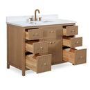 48 Inch Natural Oak Fluted Style Marbella Bathroom Vanity With White Quartz Top
