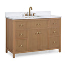 48 Inch Natural Oak Fluted Style Marbella Bathroom Vanity With White Quartz Top