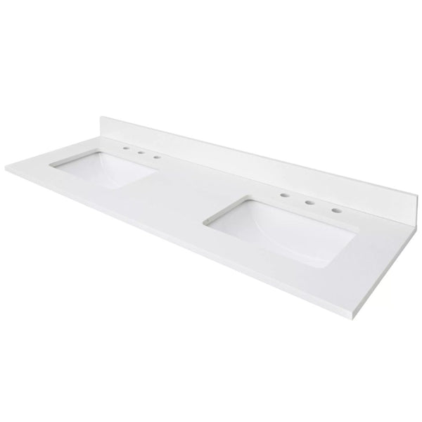 60 inch White Solid Surface Bathroom Vanity Counter Top With Double Sink - Chans Furniture