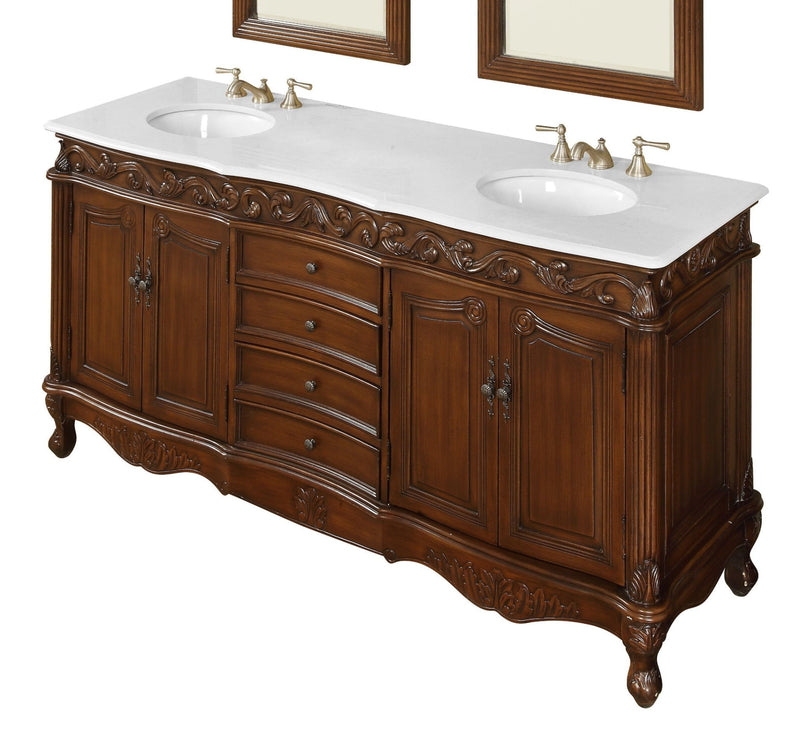 72 Inch Brown Antique Traditional Style Double Sink Cream Top Beckham Bathroom Vanity - Chans Furniture