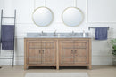 72 Inch Natural Wood Artisan Style Double Sink Lindor Bathroom Vanity