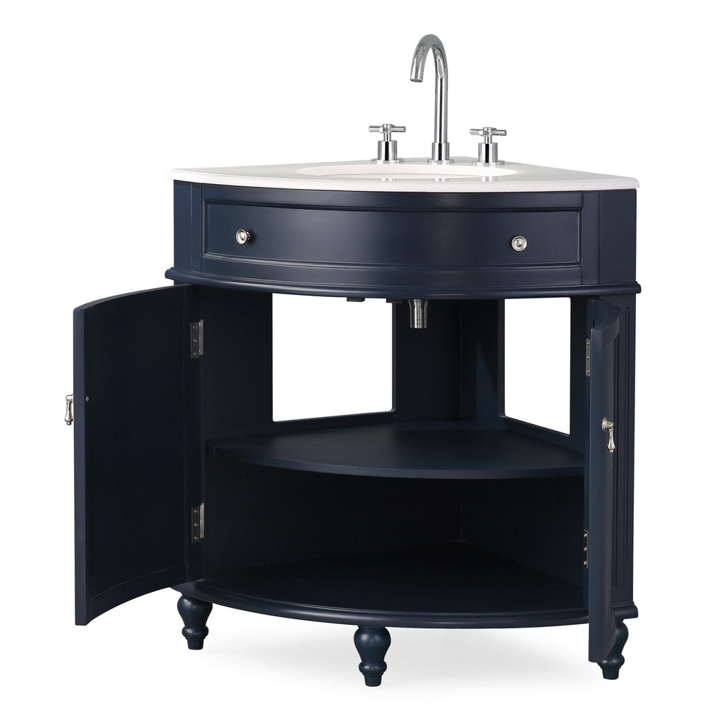 24 Inch Triadsville Navy Blue Corner Design Bathroom Vanity With Quart