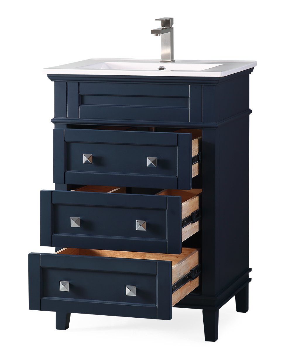 24 Inch Navy Blue Modern Small Bathroom Vanity With Sink and Drawers ...