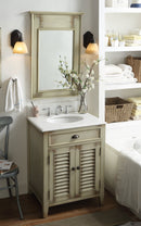 26 Inch Farmhouse Style Distressed Beige Bathroom Vanity With Marble Top