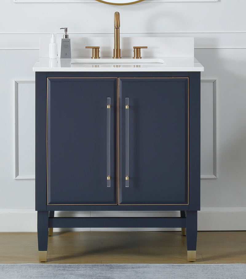 30" Tennant Brand Bertone Navy Blue Modern Bathroom Sink Vanity Q169NB-30QT - Chans Furniture