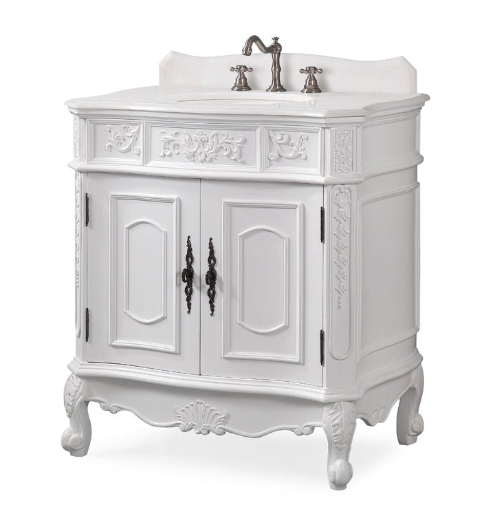 33" Antique White Benson Bathroom Sink Vanity ZK-021W-AW - Chans Furniture