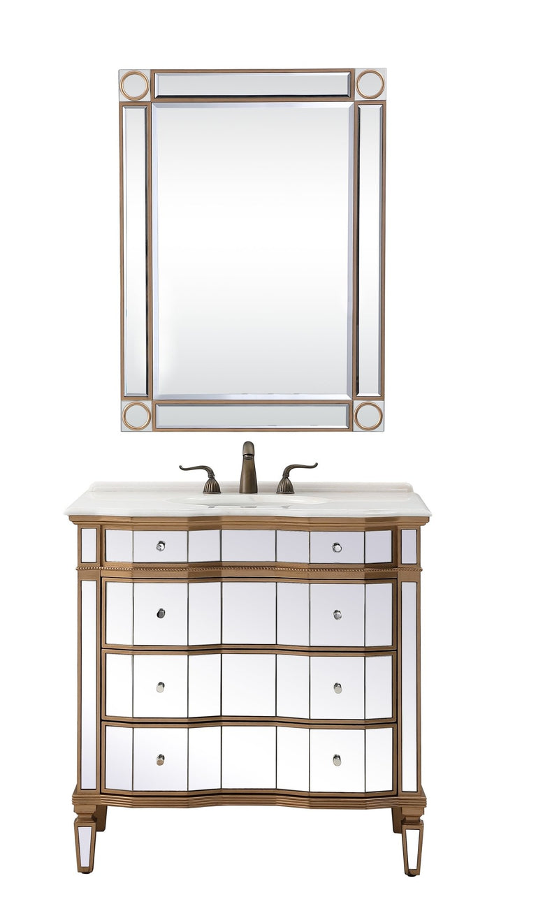 36" Mirrored Style Asselin Bathroom Sink Vanity with Gold Trim K2288-36 - Chans Furniture