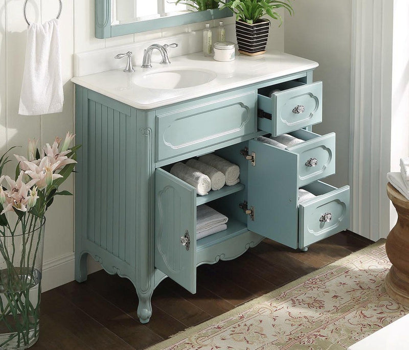 42” Benton Collection Light Blue Knoxville Victorian Style Bathroom Sink Vanity GD-1509BU-42 - Chans Furniture