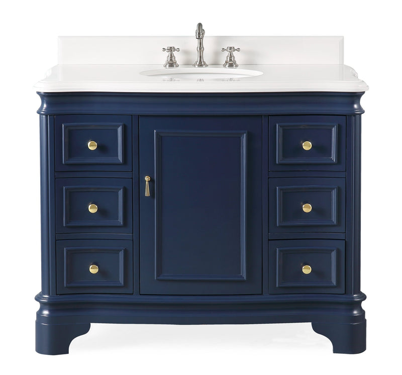 42" Benton Collection Sesto Navy Blue Bathroom Vanity - 1044NB-QT - Chans Furniture