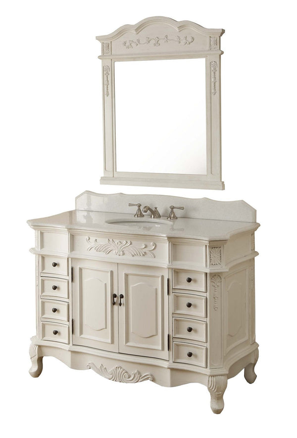 48" Benton Collection Antique white Morton Bathroom Sink Vanity & Mirror Set HF-2815W-AW-48-MIR-2815 - Chans Furniture