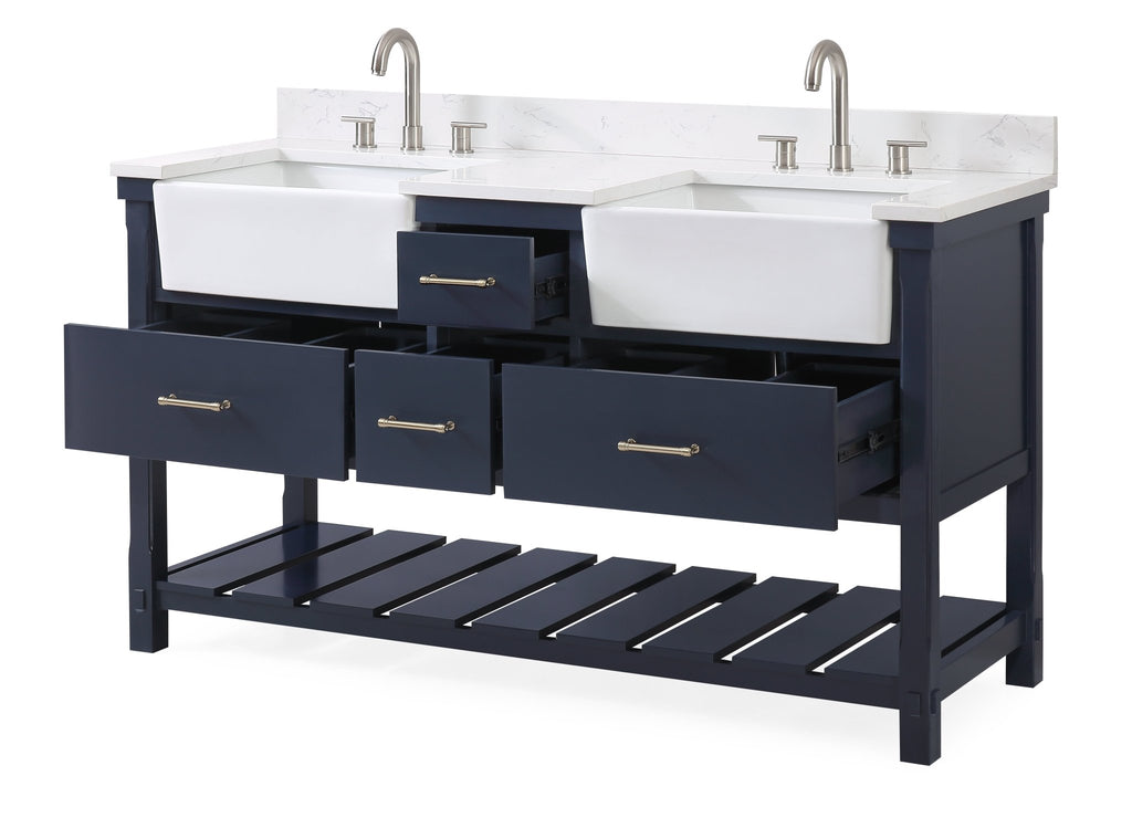 The Mag Barnwood Vanity With Double Farmhouse Apron Sinks And Linen Tower