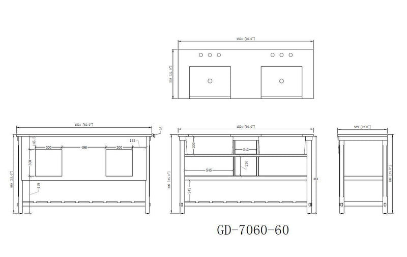 60-Inches Kendia Double Farmhouse Sink Bathroom Vanity - FW-7060-NB60 - Chans Furniture