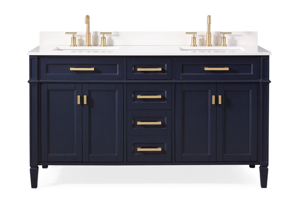 60" Tennant Brand Durand Modern Navy Blue Double Sink Bathroom Vanity 1808-D60NB-QT - Chans Furniture
