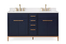 60" Tennant Brand Modern Style Navy Blue Beatrice Double Sink Bathroom Vanity