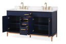 60" Tennant Brand Modern Style Navy Blue Beatrice Double Sink Bathroom Vanity