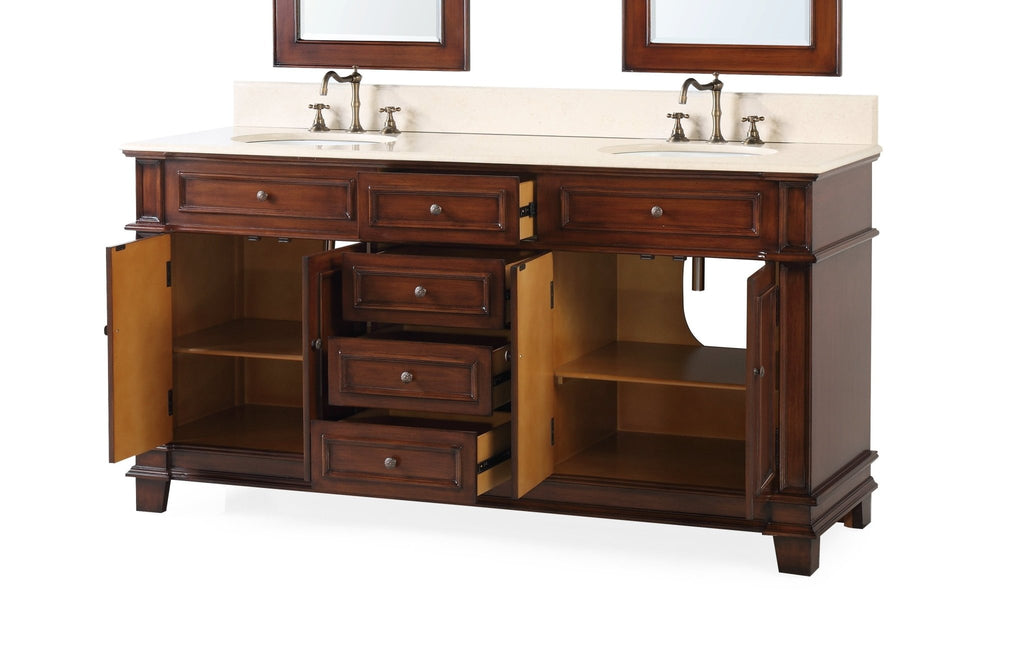 70 Inch Sanford Antique Wood Double Sink Bathroom Vanity - Benton Coll ...