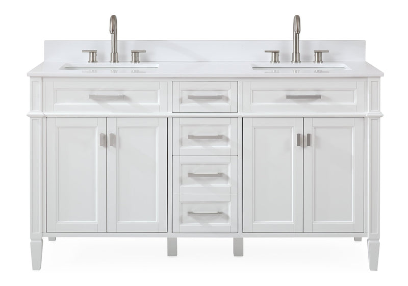 Tennant Brand Durand Modern White Double Sink Bathroom Vanity - GD-1808-D60W-QT - Chans Furniture