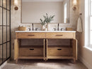 60 Inch Mid-Century Modern Weathered Natural Carvel Bathroom Vanity, Double Sink, White Quartz Top, Fully Assembled