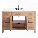 48 Inch Mid-Century Modern Weathered Natural Carvel Bathroom Vanity, Single Sink, White Quartz Top, Fully Assembled