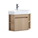 18 Inch Light Oak Trinsville Wall Mount Corner Bathroom Vanity with Matte Solid Surface - Chans Furniture