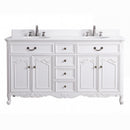 60 Inch Victorian Antique White Rocaille Bathroom Vanity, Double Sink, White Quartz Top, Fully Assembled