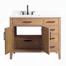 36 Inch Mid-Century Modern Weathered Natural Carvel Bathroom Vanity, Single Sink, White Quartz Top, Fully Assembled