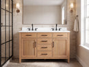 54 Inch Mid-Century Modern Weathered Natural Carvel Bathroom Vanity, Double Sink, White Quartz Top, Fully Assembled