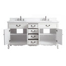 Chans Furniture Rocaille Victorian bathroom vanity, white with a distressed finish, double sink, cabinet doors open