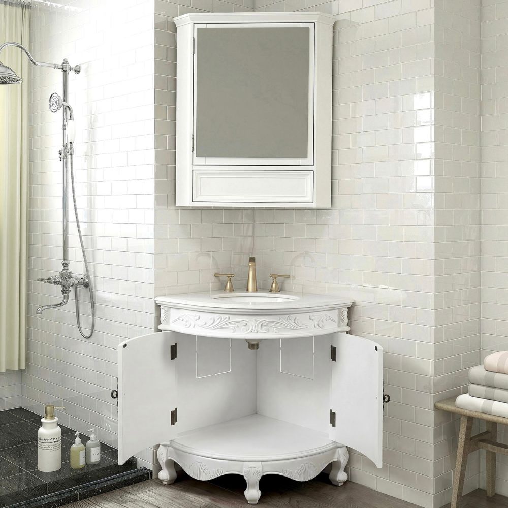 24 Inch Classic Style White Bayview Corner Bathroom Sink Vanity – Chans ...