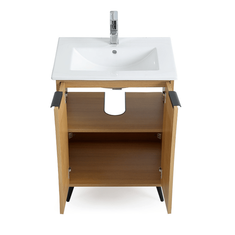 24 Inch Light Wood Finish Liora Single Bathroom Vanity with Intergrated Sink Top - Chans Furniture