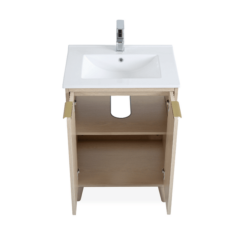 24 Inch Light Wood Finish Monra Single Bathroom Vanity with Intergrated Sink Top - Chans Furniture