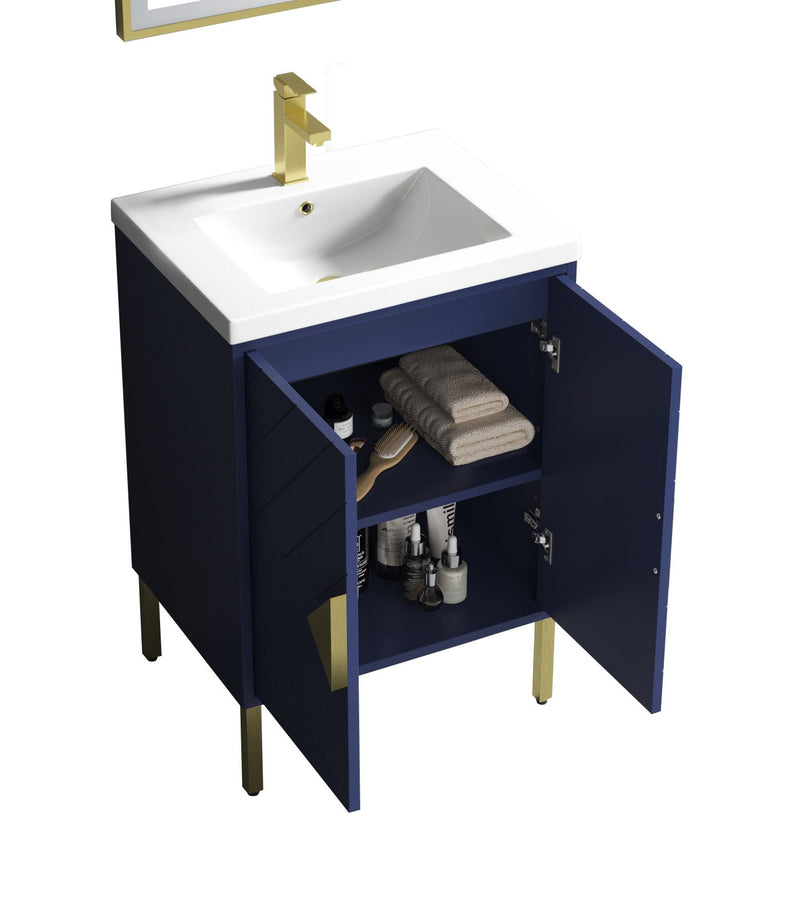 24 Inch Modern Style Navy Blue Bathroom Vanity With Integral Sink Top - Clearance Item - Chans Furniture