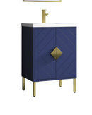 24 Inch Modern Style Navy Blue Bathroom Vanity With Integral Sink Top - Clearance Item - Chans Furniture