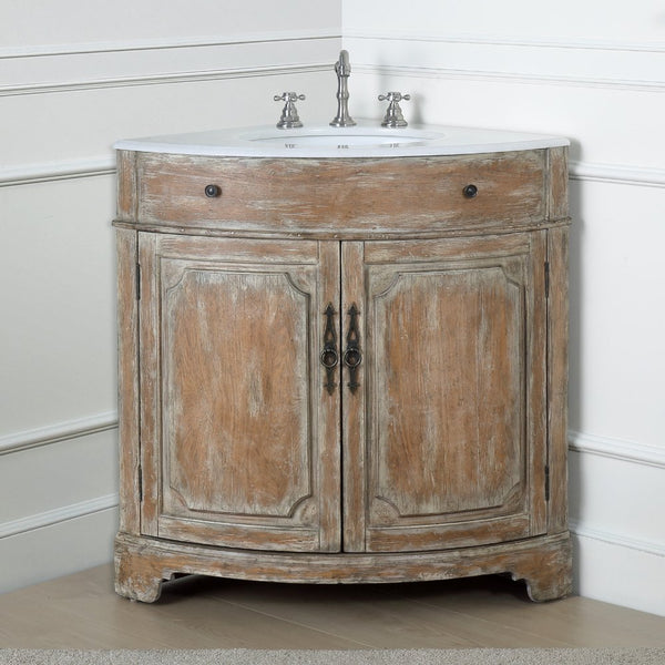 24 Inch Triadsville Freestanding Distressed Brown Corner Bathroom Sink Vanity