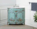 24 Inch Triadsville Freestanding Distressed Light Blue Corner Bathroom Sink Vanity - Chans Furniture