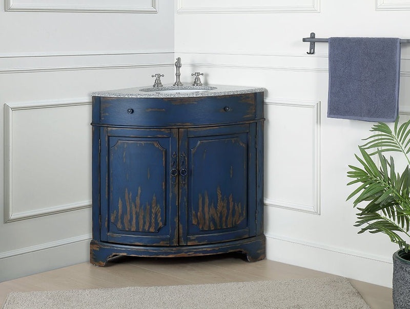 24 Inch Triadsville Freestanding Distressed Navy Blue Corner Bathroom Sink Vanity - Chans Furniture