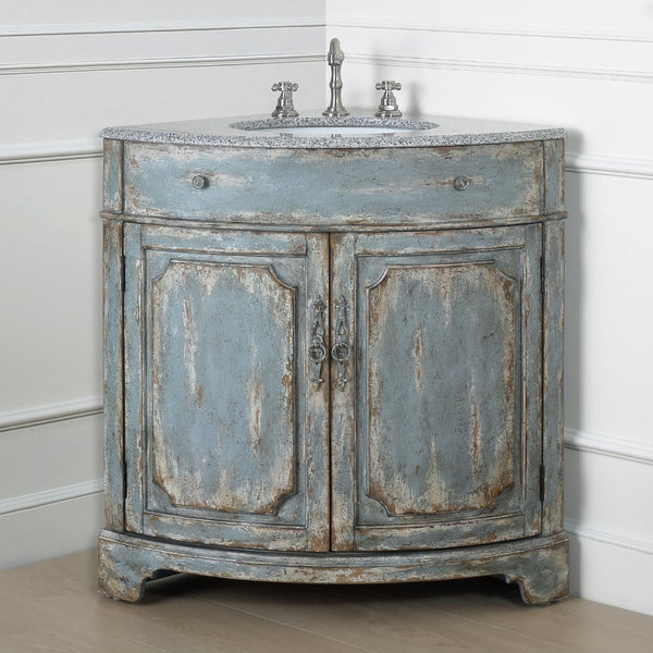 24 Inch Triadsville Freestanding Distressed Rustic Gray Beach Style Corner Bathroom Sink Vanity - Chans Furniture