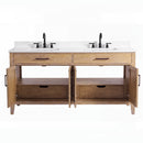 72 Inch Mid-Century Modern Weathered Natural Carvel Bathroom Vanity, Double Sink, White Quartz Top, Fully Assembled