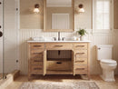 48 Inch Mid-Century Modern Weathered Natural Carvel Bathroom Vanity, Single Sink, White Quartz Top, Fully Assembled