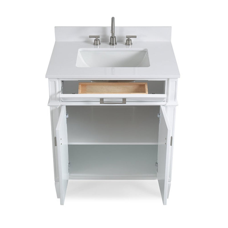 30 Inch Durand Modern White Bathroom Sink Vanity with Stone Counter Top - Chans Furniture