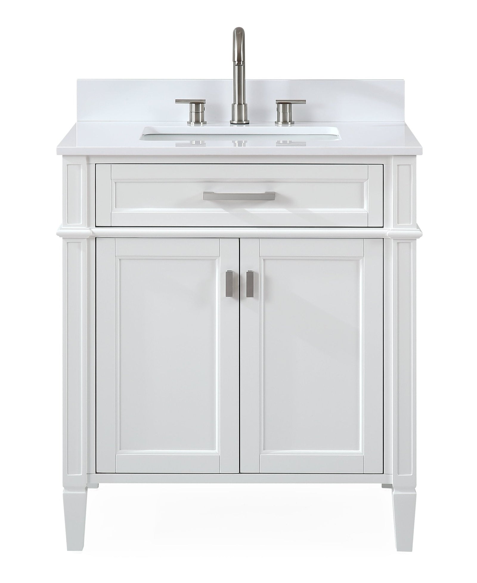 30 Inch Durand Modern White Bathroom Sink Vanity with Stone Counter To ??? Chans Furniture