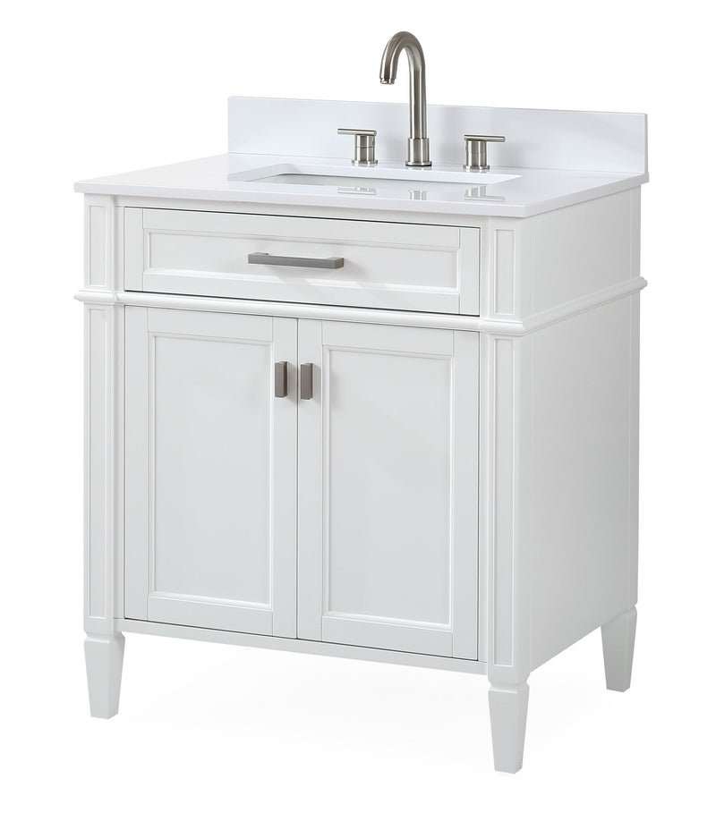 30 Inch Durand Modern White Bathroom Sink Vanity with Stone Counter Top - Chans Furniture